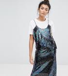 Mad But Magic Sequin Cami Dress With Frill-purple
