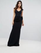 City Goddess Tie Front Fishtail Maxi Dress - Black