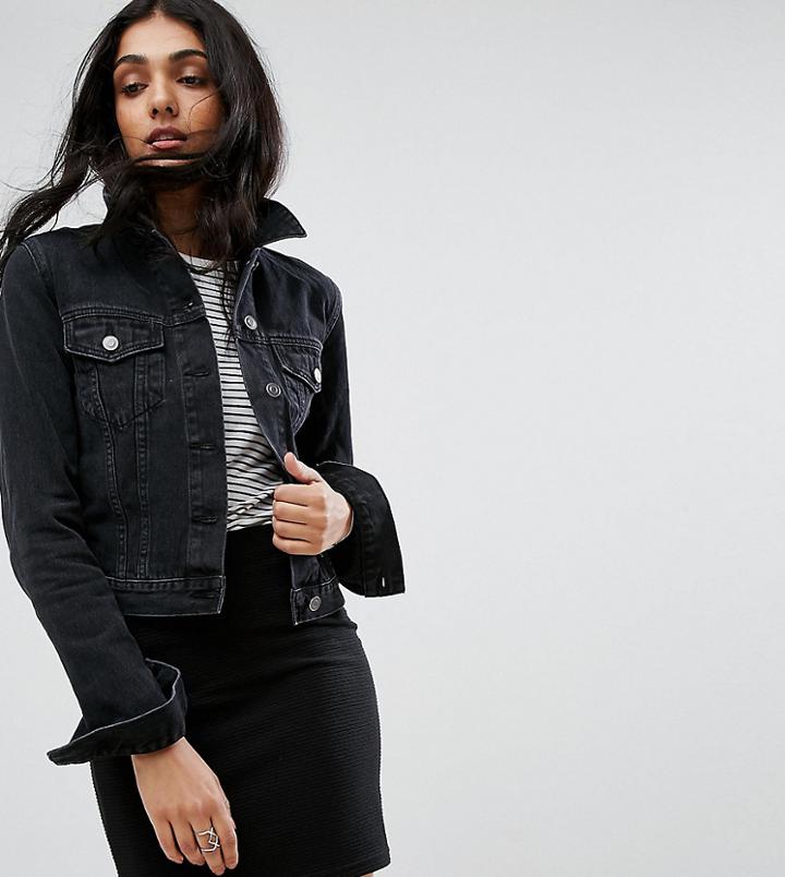 Asos Design Tall Denim Shrunken Jacket In Washed Black - Black