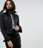 Asos Design Tall Denim Shrunken Jacket In Washed Black - Black