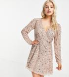 Maya Petite Embellished Mini Wrap Dress In Blush-pink