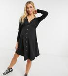 Asos Design Maternity Tea Dress With Long Sleeves And Horn Buttons In Black