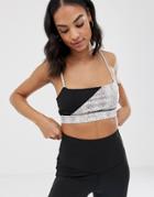 South Beach Asymmetric Snake Panel Crop Top With Contrast Back-black