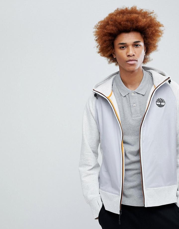 Timberland Hybrid Full Zip Hoodie In Light Gray - Gray