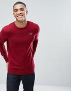 Hollister Billy Crew Neck Knit Sweater Seagull Logo In Red - Red