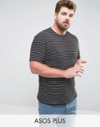 Asos Plus Longline Muscle Stripe T-shirt In Rib - Black