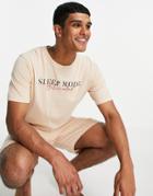 Brave Soul Loungewear Shorts Set With Logo In Stone-neutral