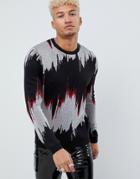 Asos Design Knitted Sweater With Metallic Yarn Design In Black - Black