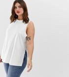 Asos Design Curve Sleeveless Top With Side Split In Linen Mix In White - White