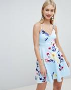 Lipsy Floral Print Cami Skater Dress - Blue