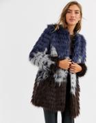 Urbancode Faux Fur Coat In Tri Color-multi