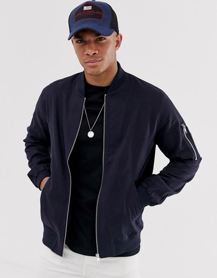 Asos Design Ma1 Bomber Jacket In Navy