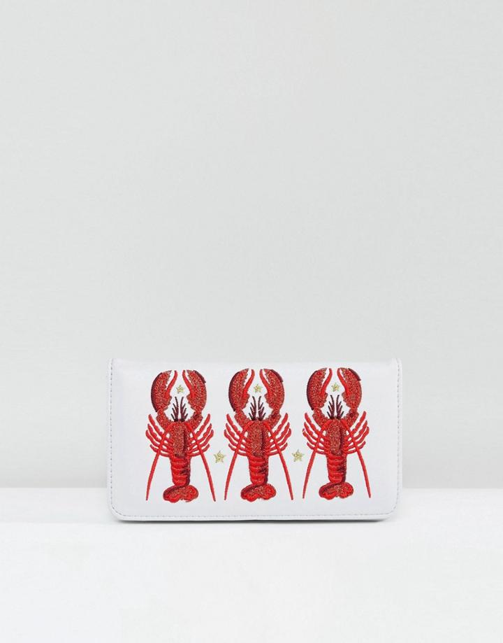 Skinnydip Embroidered Lobster Zip Around Purse - Multi