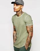 Asos Extreme Muscle T-shirt In Rib With Oil Wash In Green - Green
