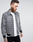 Asos Bomber Jacket With Collar In Gray Check Wool Mix - Gray