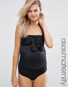 Asos Maternity Exclusive Swimwear Tankini Top With Bow Front - Black