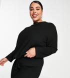 Asos Design Curve Mix & Match Lounge Super Soft Rib Sweatshirt With Channelling In Black