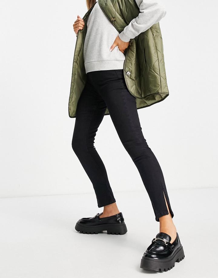 Miss Selfridge Emily High Waist Slit Front Ankle Grazer Skinny Jeans In Black