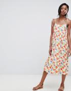 Asos Design Floral Print Midi Smock Sundress With Tie Straps-multi