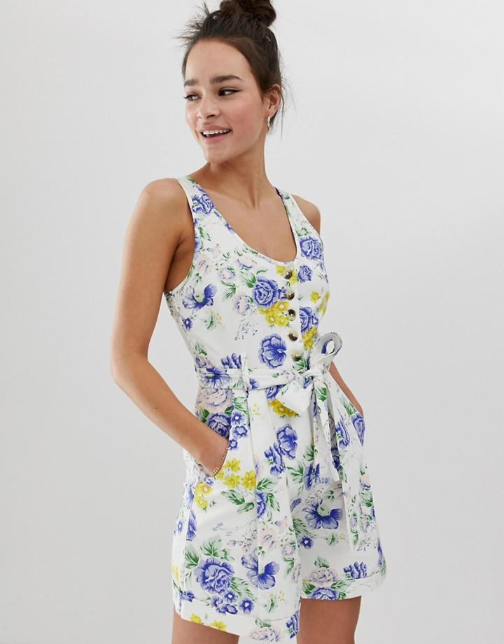 Asos Design Vintage Floral Print Button Pinny Romper - Multi