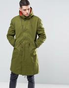 Pretty Green Parka With Contrast Removable Liner In Green - Green