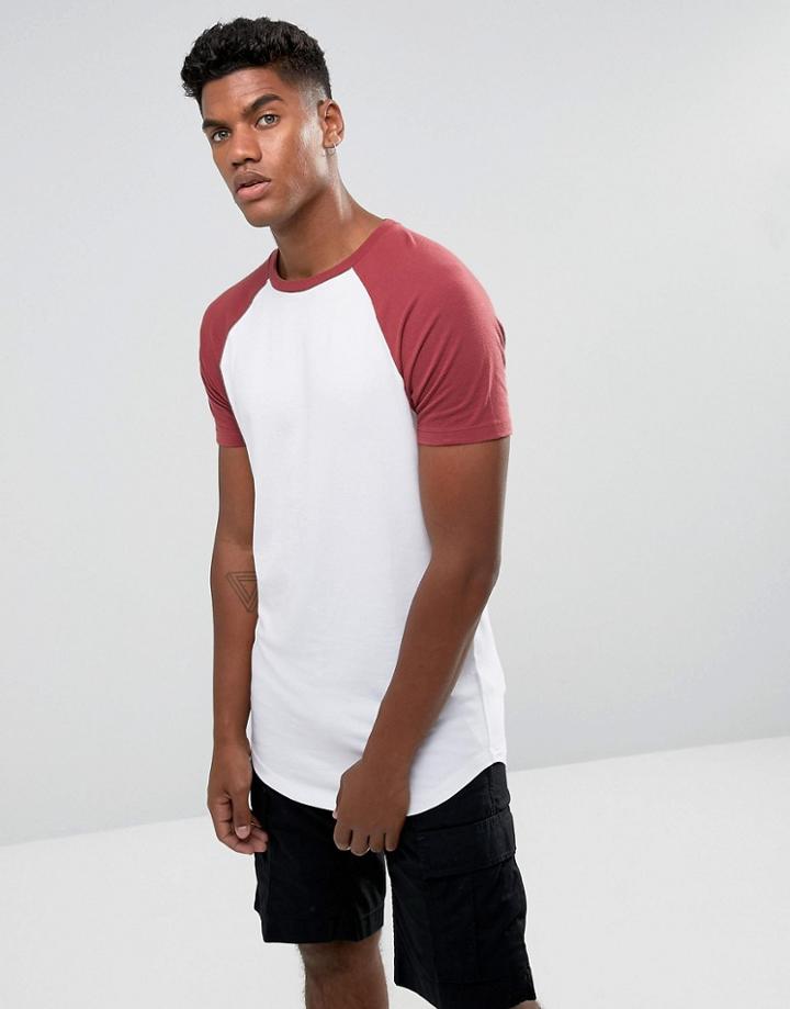Asos Longline Muscle Fit T-shirt With Contrast Raglan - White