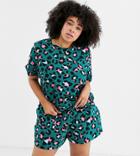 Asos Design Curve Animal Print Jersey Tee & Short Pyjama Set-multi