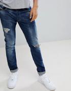 Only & Sons Jeans With Rip Repair Details In Tapered Fit - Blue