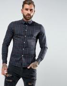 Asos Skinny Fit Check Shirt In Navy - Navy