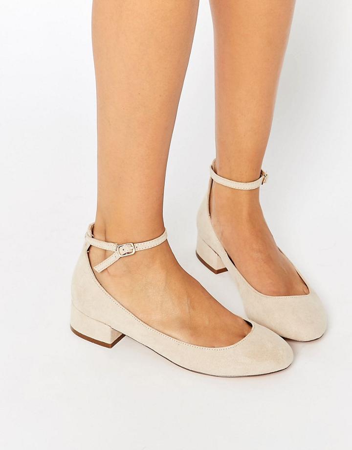 Blink Ankle Strap Low Heeled Ballerina Shoes - Taupe