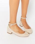 Blink Ankle Strap Low Heeled Ballerina Shoes - Taupe