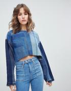 Asos Denim Reconstructed Top With Long Sleeve - Blue