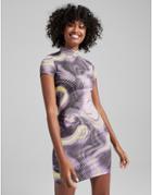 Bershka Cut Out Back Detail Mini Dress In Graphic Print-multi