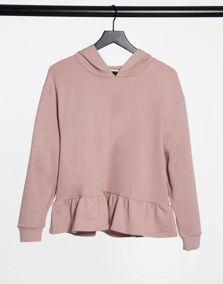 Miss Selfridge Frill Hem Hoodie In Pale Pink