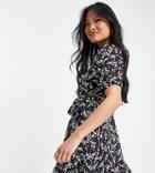 River Island Petite Floral Belted Wrap Mini Dress In Navy