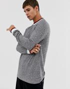 Asos Design Long Sleeve T-shirt In Interest Rib With Contrast Tipping - Gray