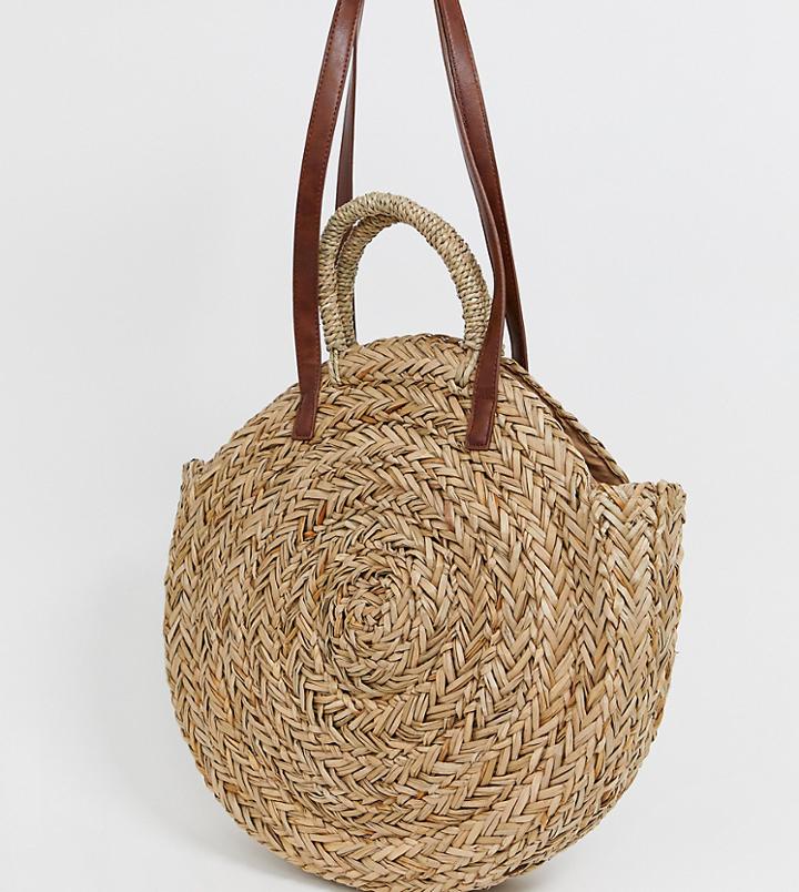 South Beach Exclusive Large Round Straw Bag-beige