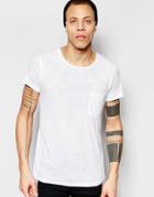 Cheap Monday T-shirt Cap Pocket Crew Neck In White Slub - White