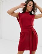 Asos Design Split Sleeve Mini Dress With Obi Belt