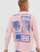 Asos Design Relaxed Long Sleeve T-shirt With Digital Back And Sleeve Print-pink