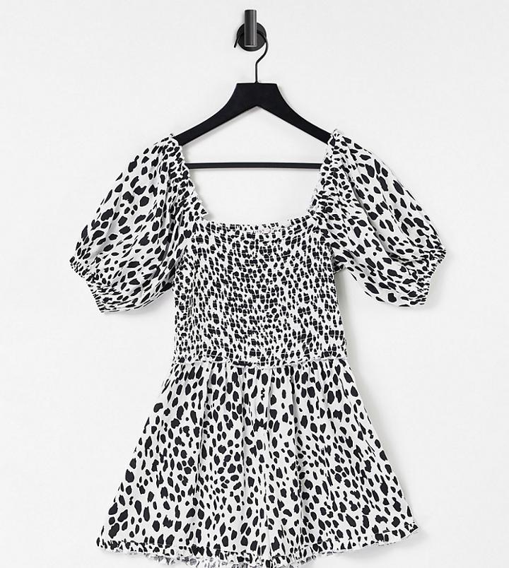 Miss Selfridge Petite Shirred Milkmaid Romper In White
