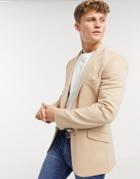 Asos Design Skinny Blazer In Camel Oxford-neutral