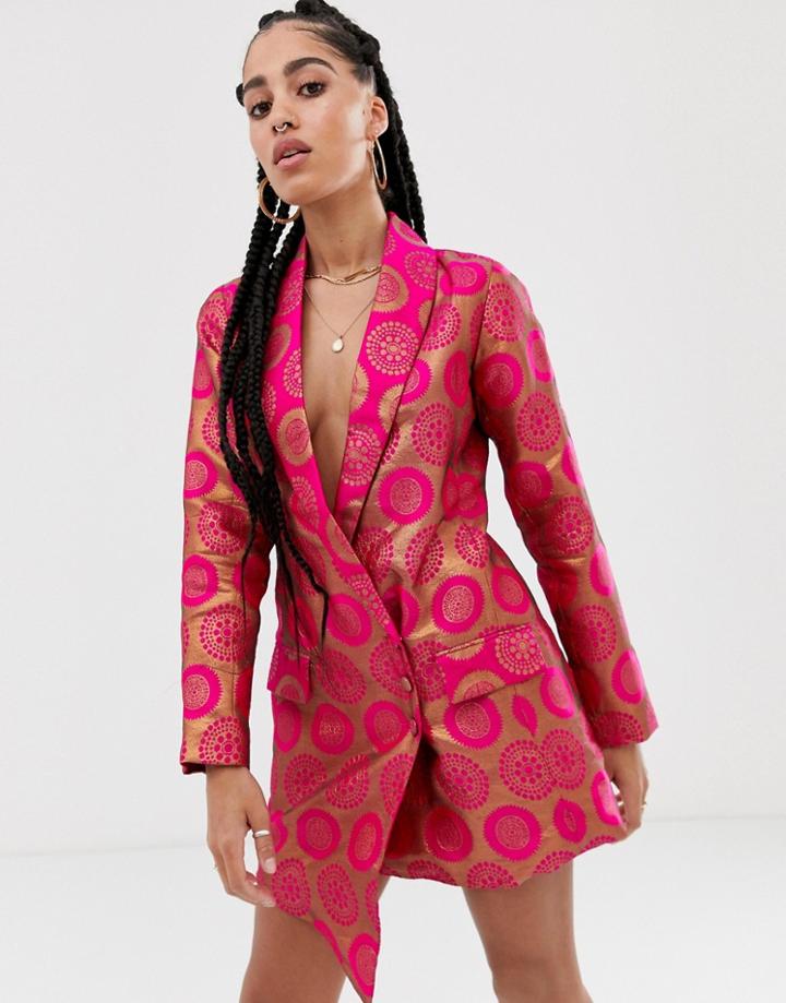 Nesavaali Jacqaurd Long Sleeve Fitted Blazer Dress
