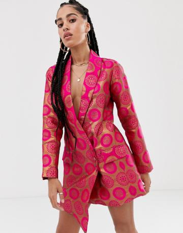 Nesavaali Jacqaurd Long Sleeve Fitted Blazer Dress