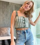 Asos Design Petite Co-ord Knitted Crop Top In Houndstooth In Green