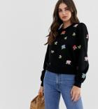 Asos Design Tall Sweatshirt With Floral Embroidery - Black