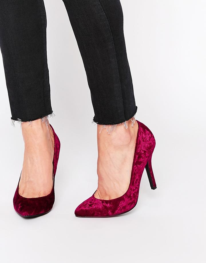 London Rebel Pauline Velvet Court Shoes - Burgundy Velvet