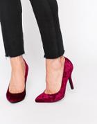 London Rebel Pauline Velvet Court Shoes - Burgundy Velvet