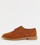 Asos Design Wide Fit More Flat Brogues In Tan - Tan