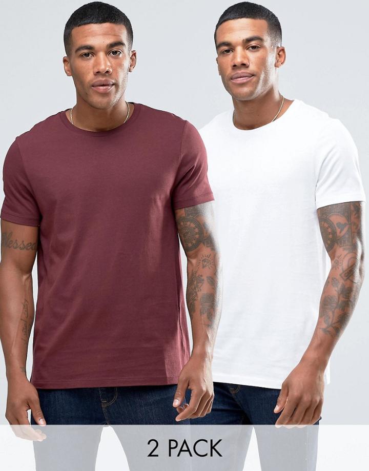 Asos 2 Pack T-shirt With Crew Neck In White/red - Multi